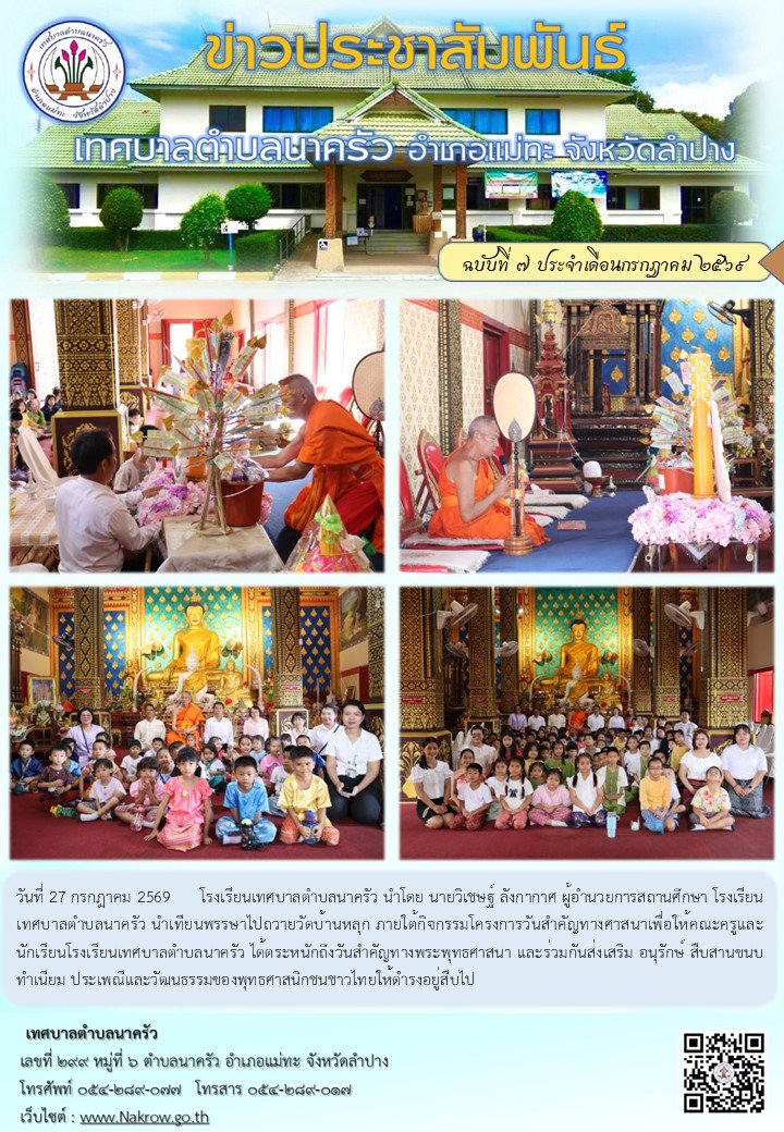 โรงเรียนเทศบาลตำบลนาครัว นำเทียนพรรษาไปถวายวัดบ้านหลุก